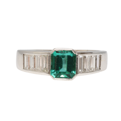 18ct white gold Colombain Emerald and Diamond ring