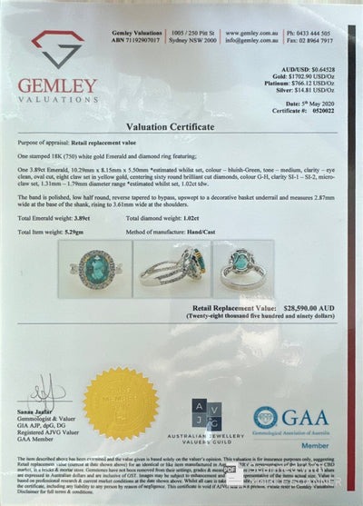 18ct White Colombian Emerald and Diamond Dress Ring