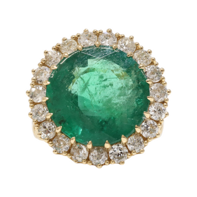 18ct Yellow Gold Emerald and Diamond Ring