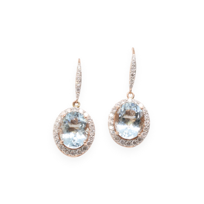 14ct Rose Gold Aquamarine and Diamond Earrings