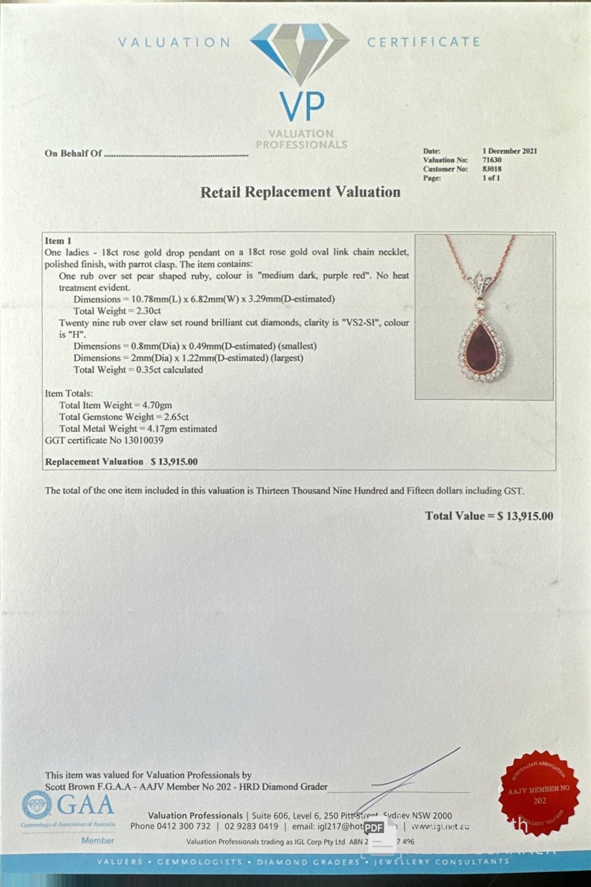 18ct Rose Gold Ruby and Diamond necklace and Pendant