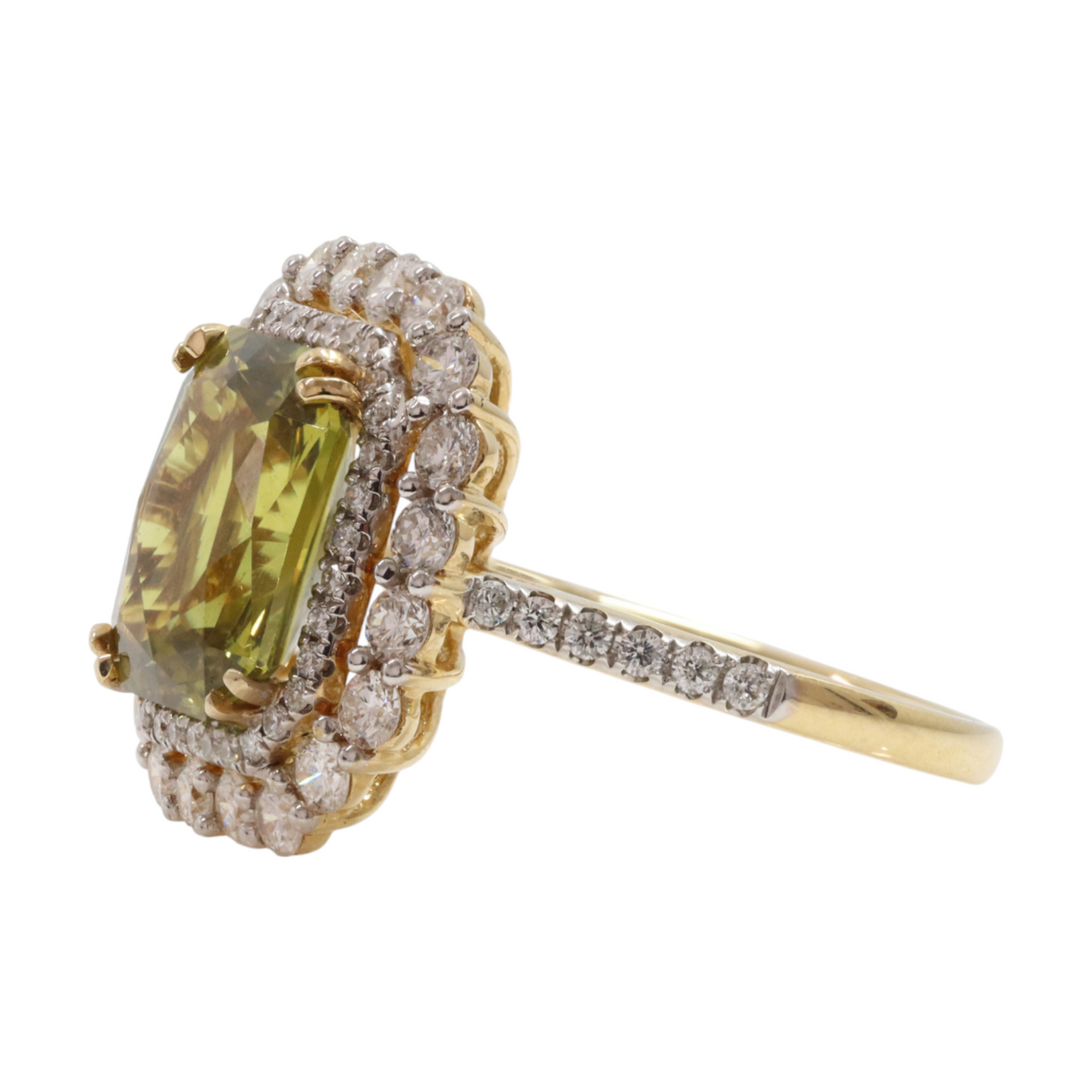 Chrysoberyl GIA certified , Diamonds, in 18k Yellow Gold Ring