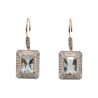 Aquamarime and Diamond Earringns in 18ct RG