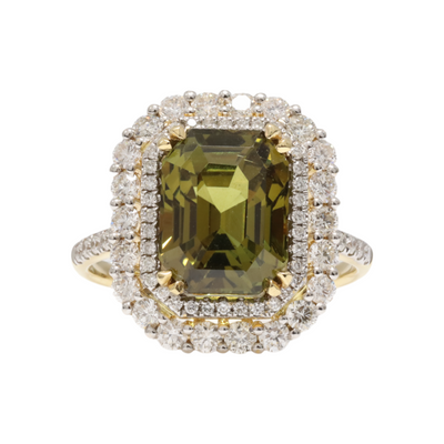 GIA ALEXANDRITE AND DIAMOND RING IN 18CT YELLOW GOLD