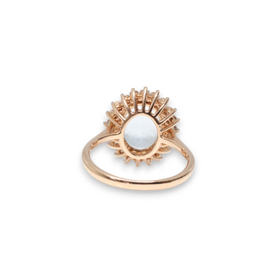 14ct rose gold Aquamarine and diamond cluster ring