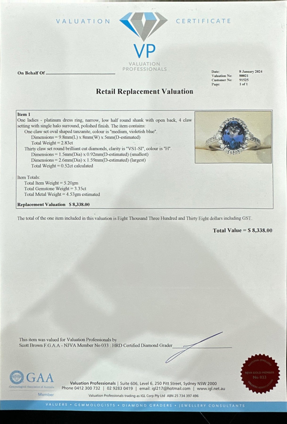 Platinum Tanzanite and Diamond Ring
