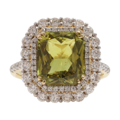 Chrysoberyl GIA certified , Diamonds, in 18k Yellow Gold Ring