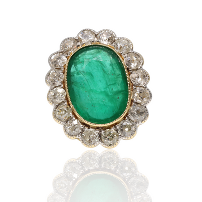 18ct Yellow Gold Emerald and Diamond Ring