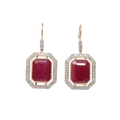 18ct Rose Gold Ruby and Diamond Earrings