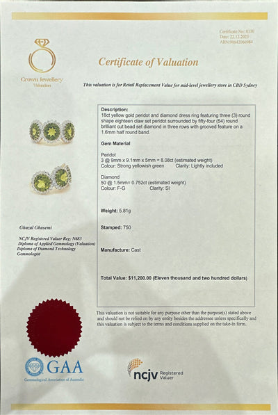 18ct Yellow Gold Trilogy Peridot Ring