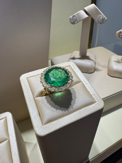18ct Yellow Gold Emerald and Diamond Ring