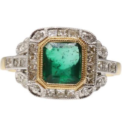 18ct Yellow Gold Emerald and Diamond Ring