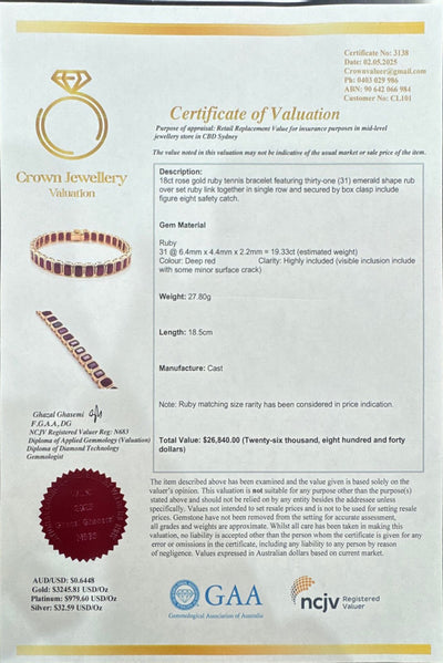 18ct Rose Gold Ruby Bracelet