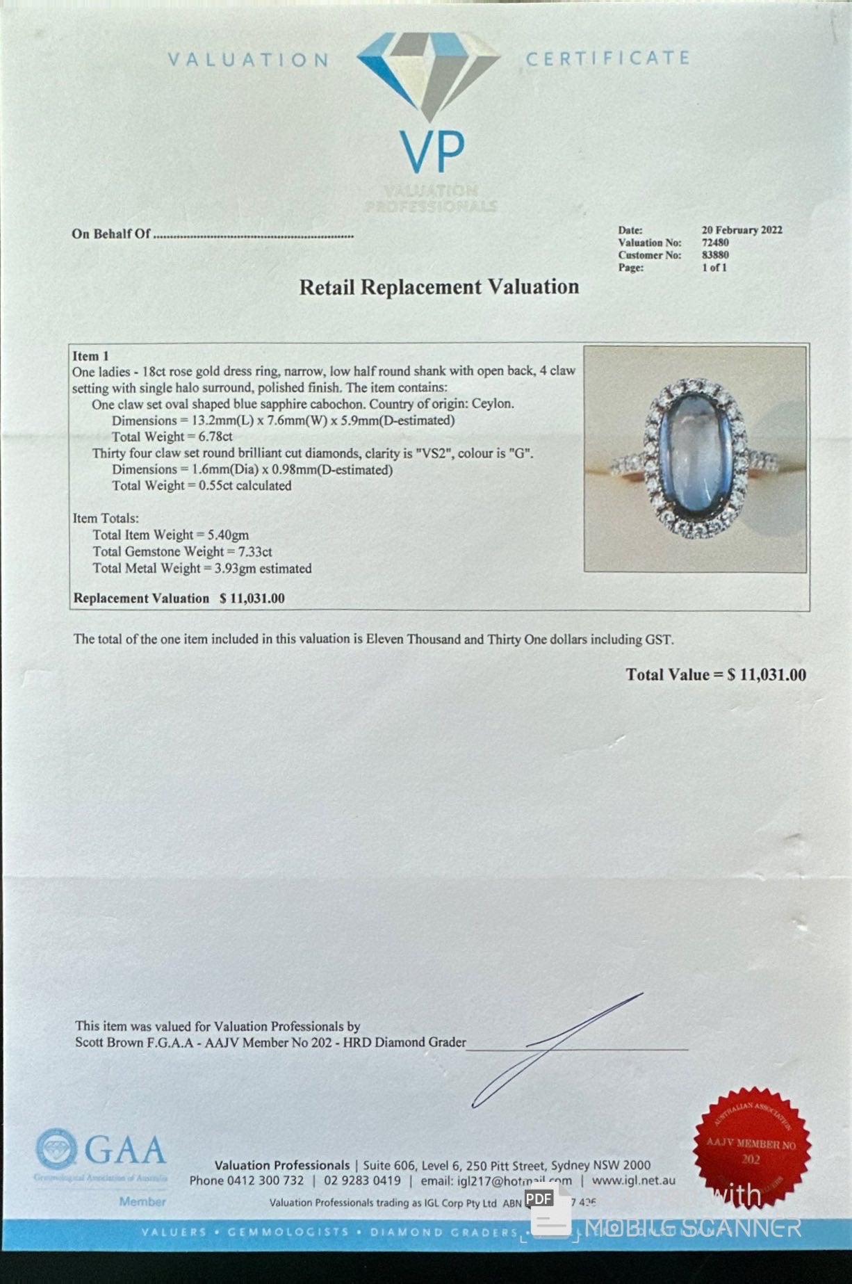 18ct rose gold Ceylon Sapphire and Diamond Ring