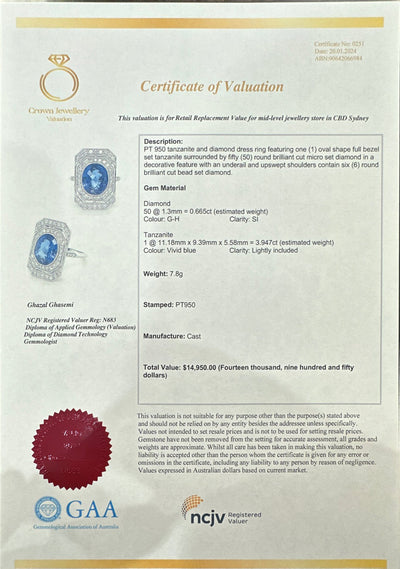 Tanzanite and Diamond In platinum