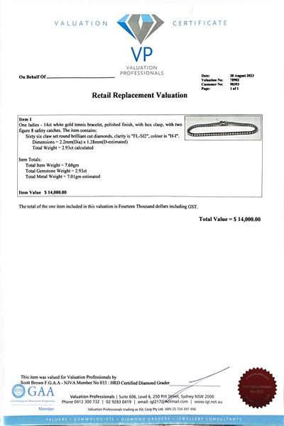 2.93ct WG Diamond Tennis bracelet in 14ct
