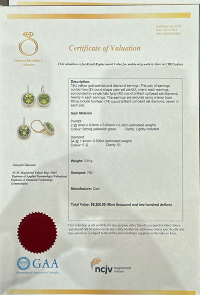 Peridot and Diamonds Earrings in 18ct YG