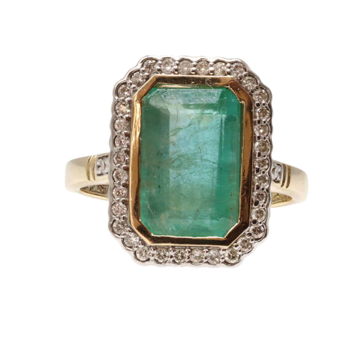 14ct Yello Gold Emerald and Diamond Ring