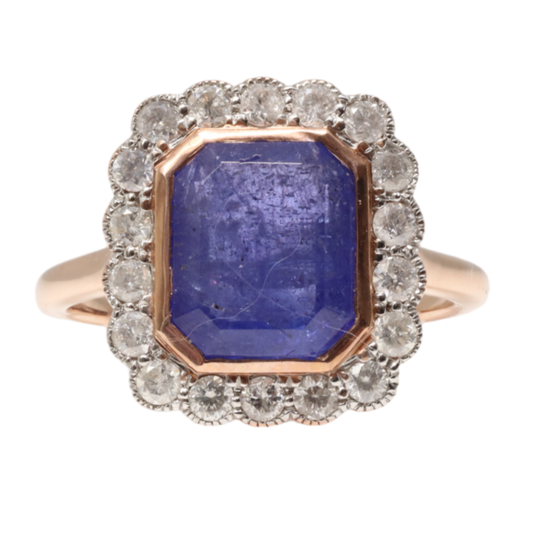 14ct Rose Gold Tanzanite and Diamond ring