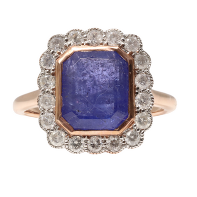 14ct Rose Gold Tanzanite and Diamond ring