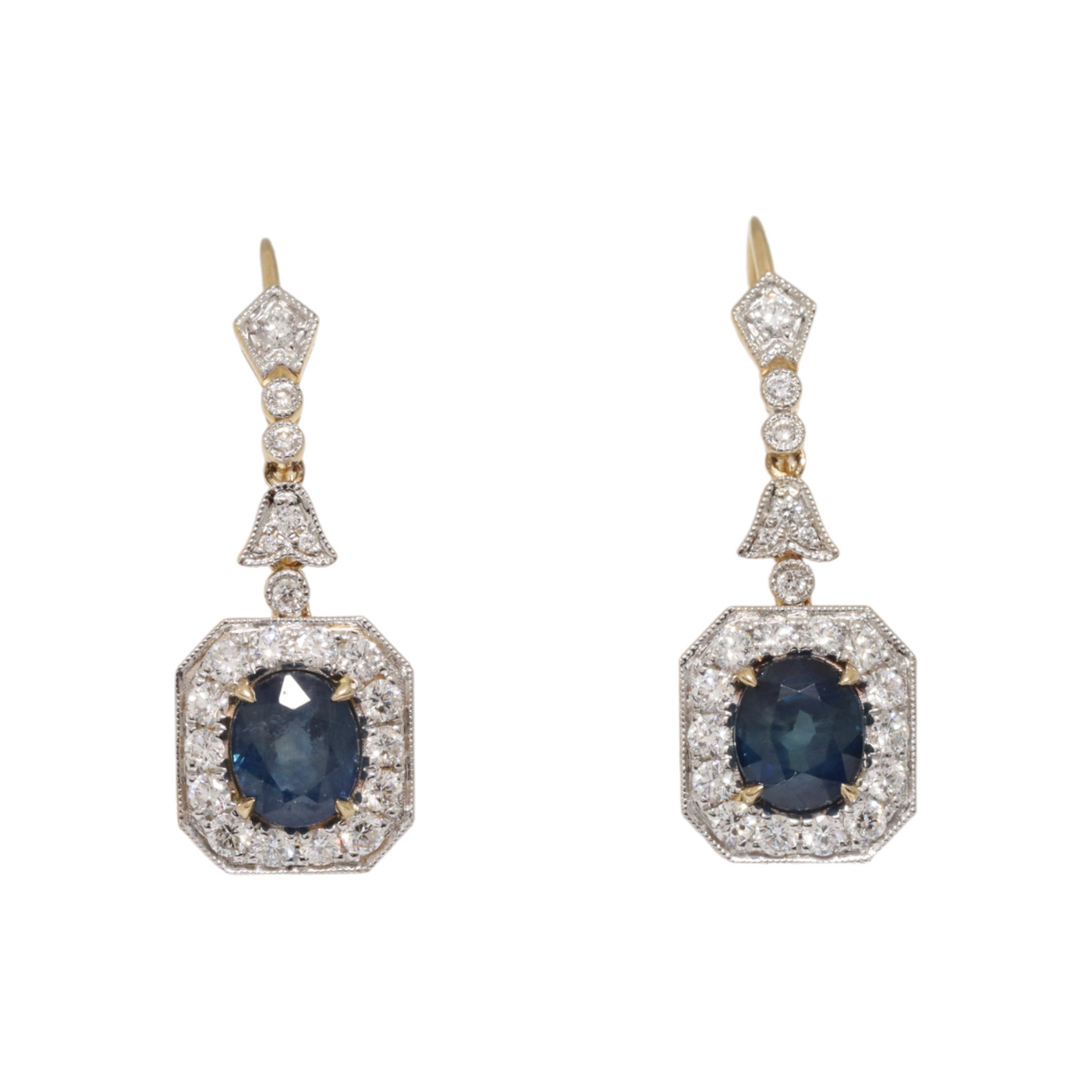 14ct Yellow Gold Sapphires and Diamond Earrings