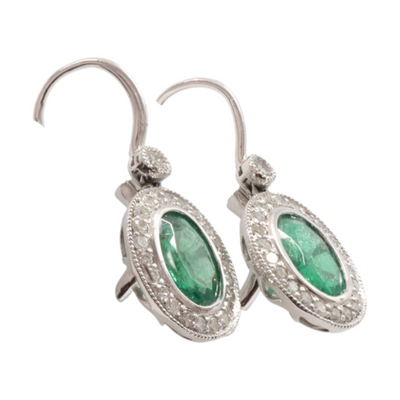 Platinum Emerald and Diamond Earrings