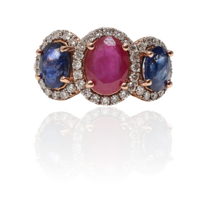 10ct Sapphire, Ruby and Diamond ring