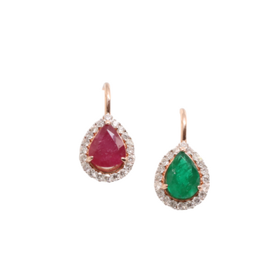 14ct Cocktail Emerald, Ruby and Diamond Earrings