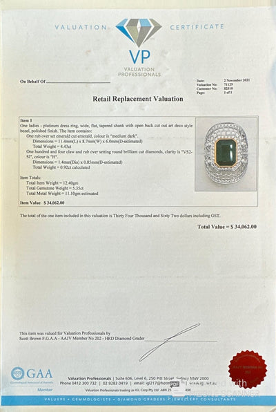 Platinum Emerald and Diamond Dress Ring