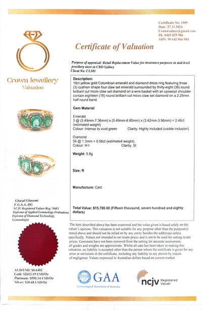 18ct Yellow Gold Colombian Emerald and Diamond Ring