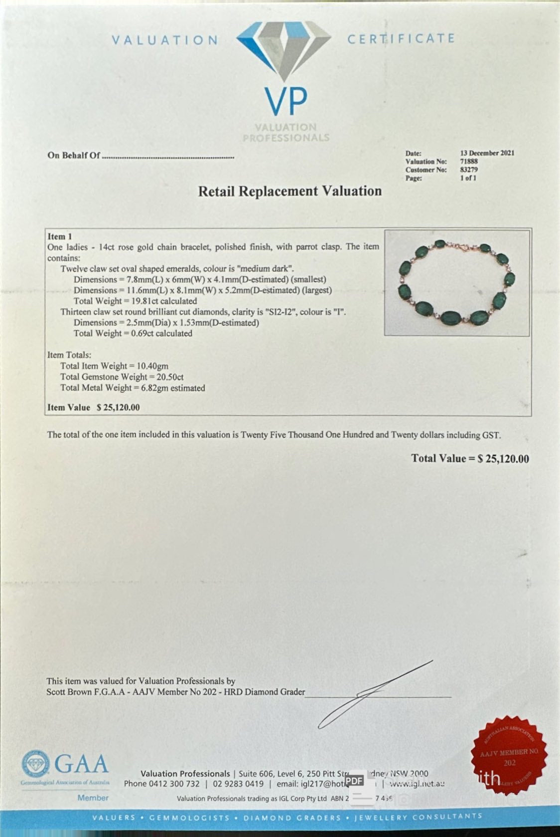 14ct Rose Emerald and Diamond bracelet