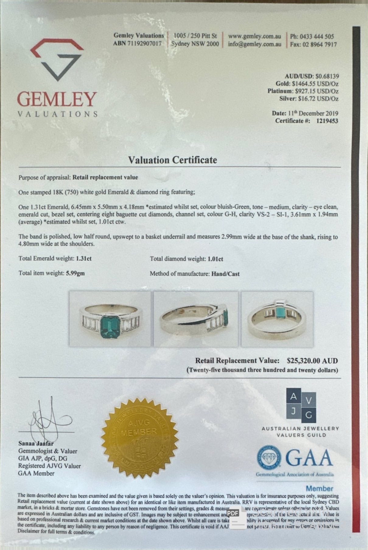 18ct white gold Colombain Emerald and Diamond ring