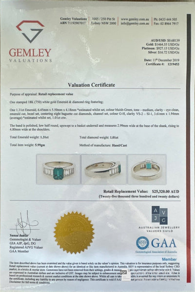 18ct white gold Colombain Emerald and Diamond ring