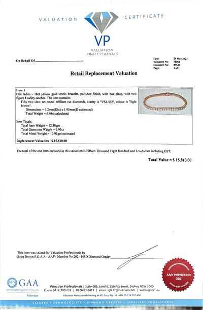 6.95ct Diamond Tennis bracelet in 18ct YG