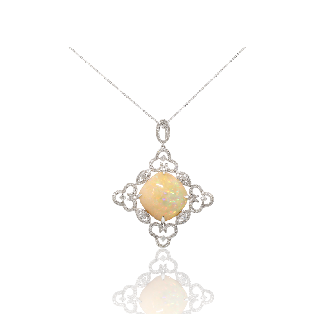18ct White Gold Ethiopian Opal amd Diamond Pendant