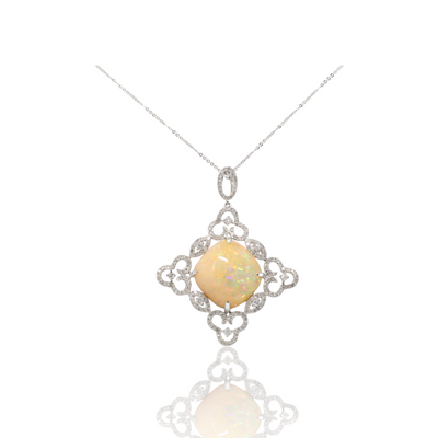 18ct White Gold Ethiopian Opal amd Diamond Pendant