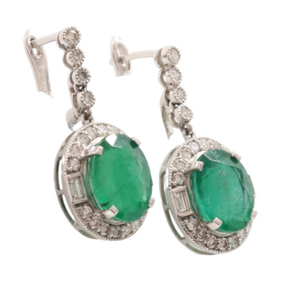 Platinum Emerald and Diamond Earrings