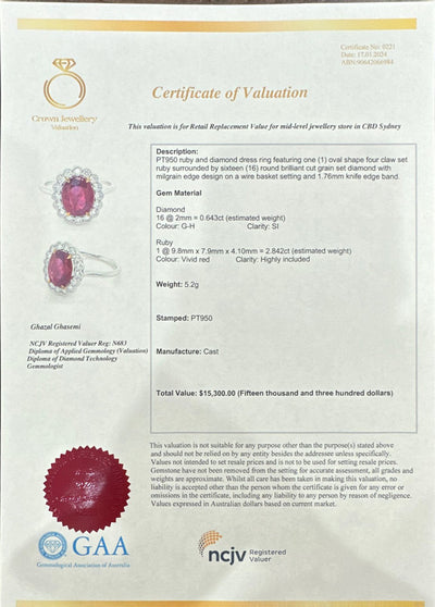 Platinum, Ruby and Diamond Ring