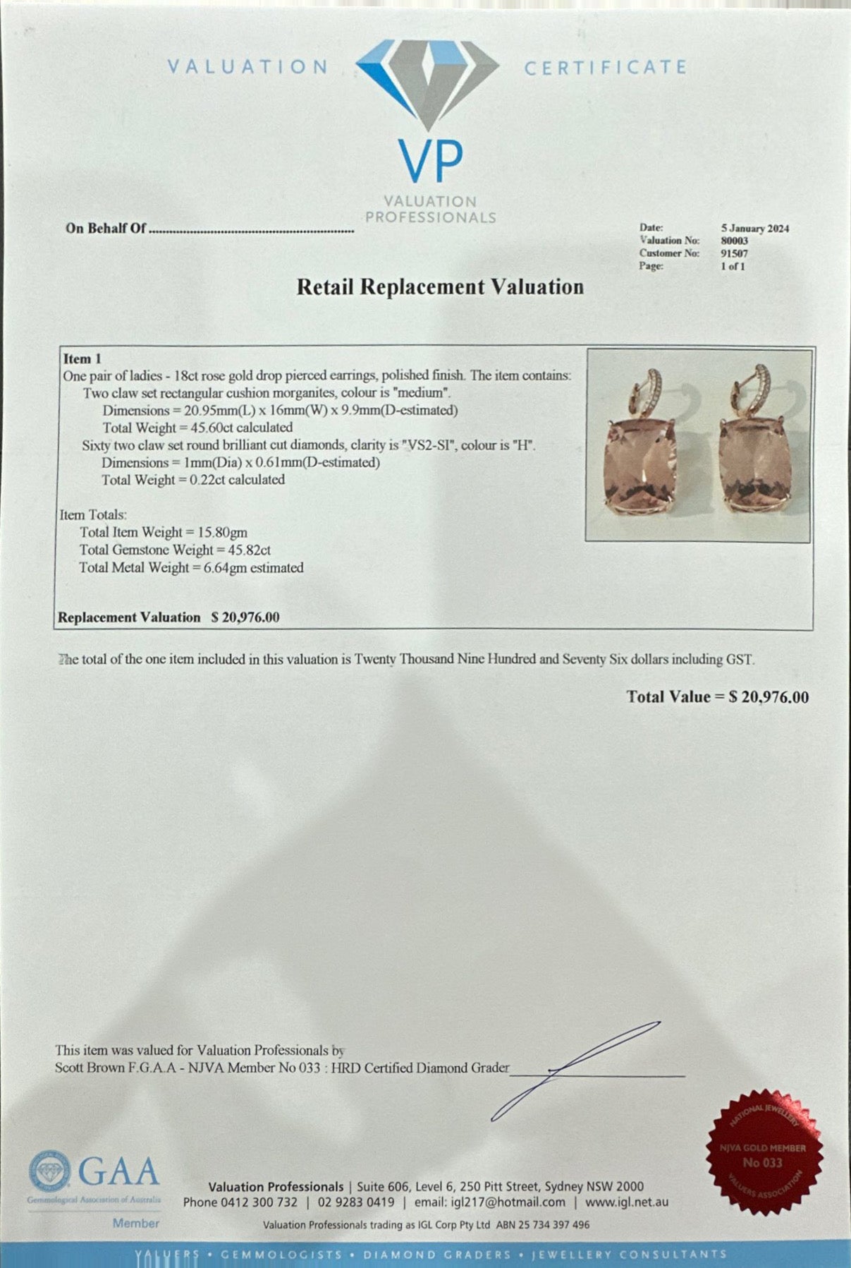 18ct Rose Gold Morganite and Diamond Earrings