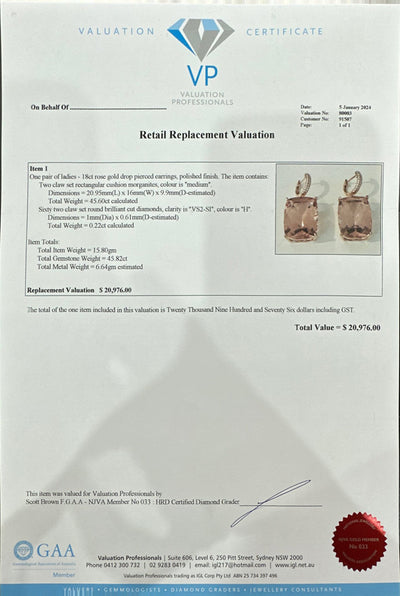 18ct Rose Gold Morganite and Diamond Earrings