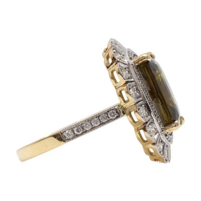 Chrysoberyl GIA certified , 18ct Yellow Gold and Diamond Ring