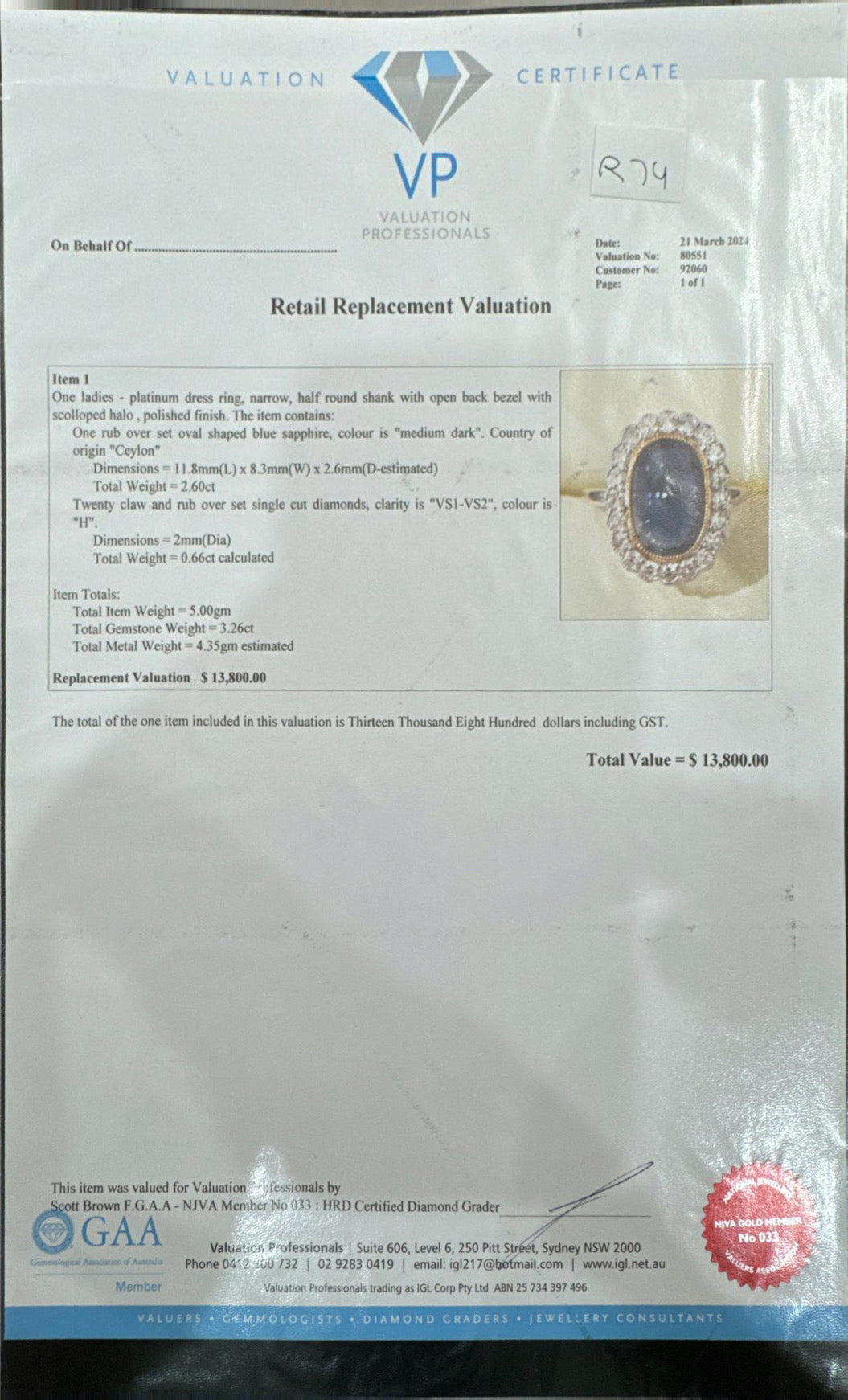 Sapphire and Diamond Ring in Platinum