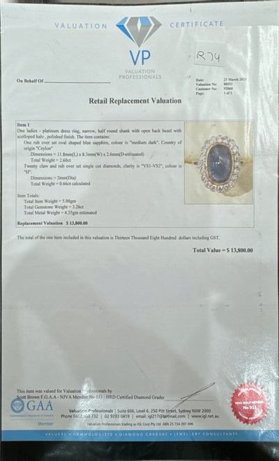 Sapphire and Diamond Ring in Platinum