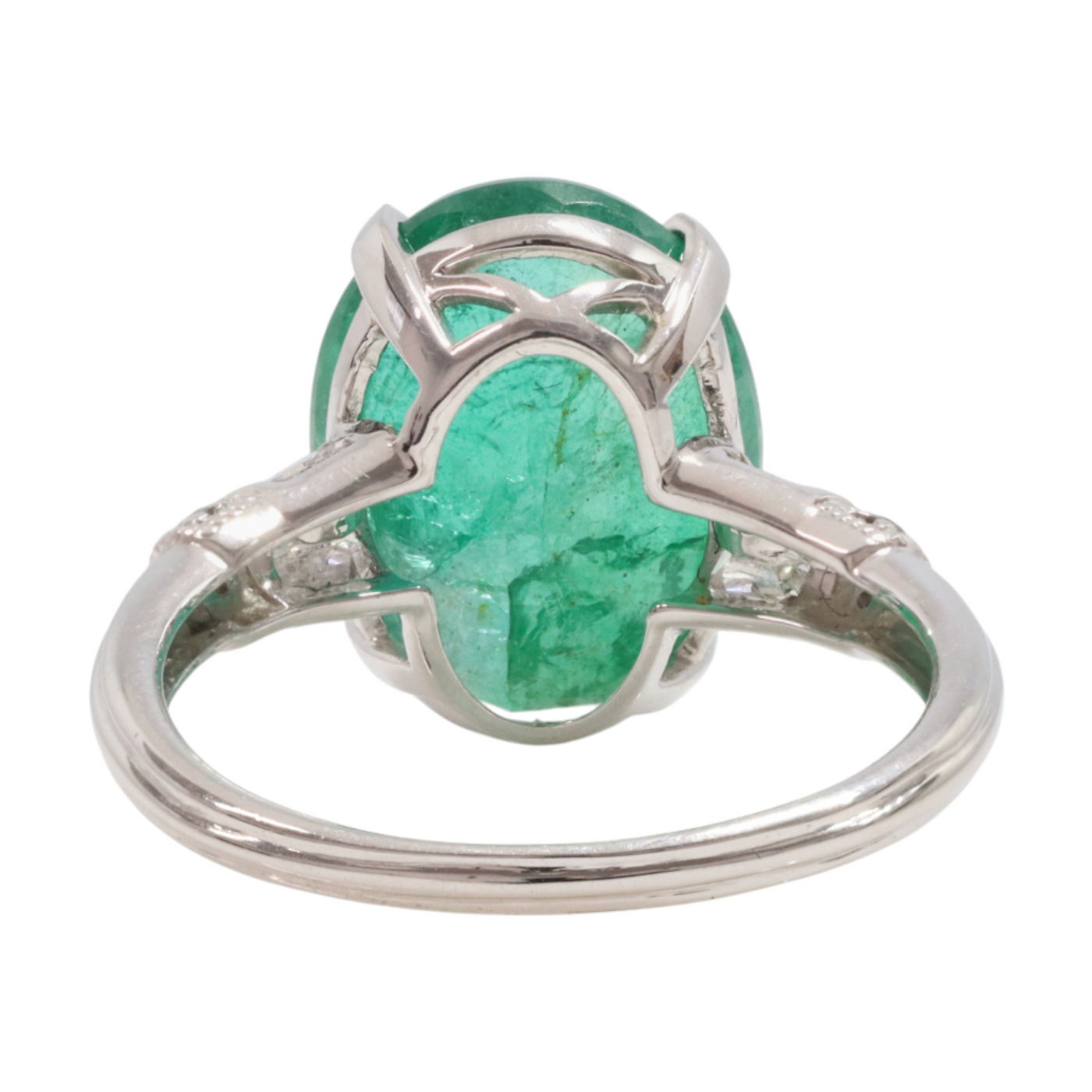 Platinum Emerald and Diamond Art Deco design ring