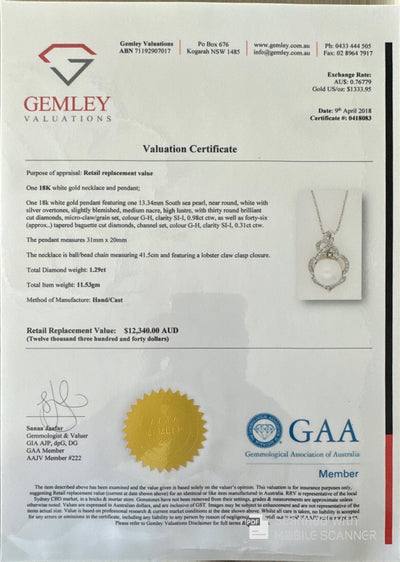 18ct White Gold South Sea Pearl and Diamond Necklace