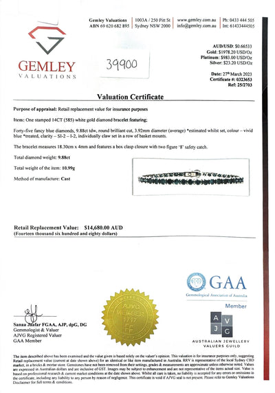 9.88ct Blue Diamond tennis bracelet in 18ct