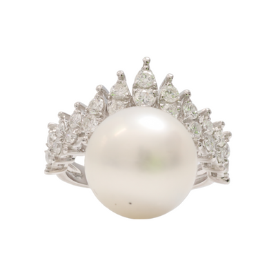 Pearl and Diamond Ring in 18ct WG