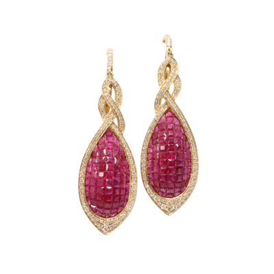 18ct Yellow Gold Rubies and Diamond ‘Tear’ Earrings