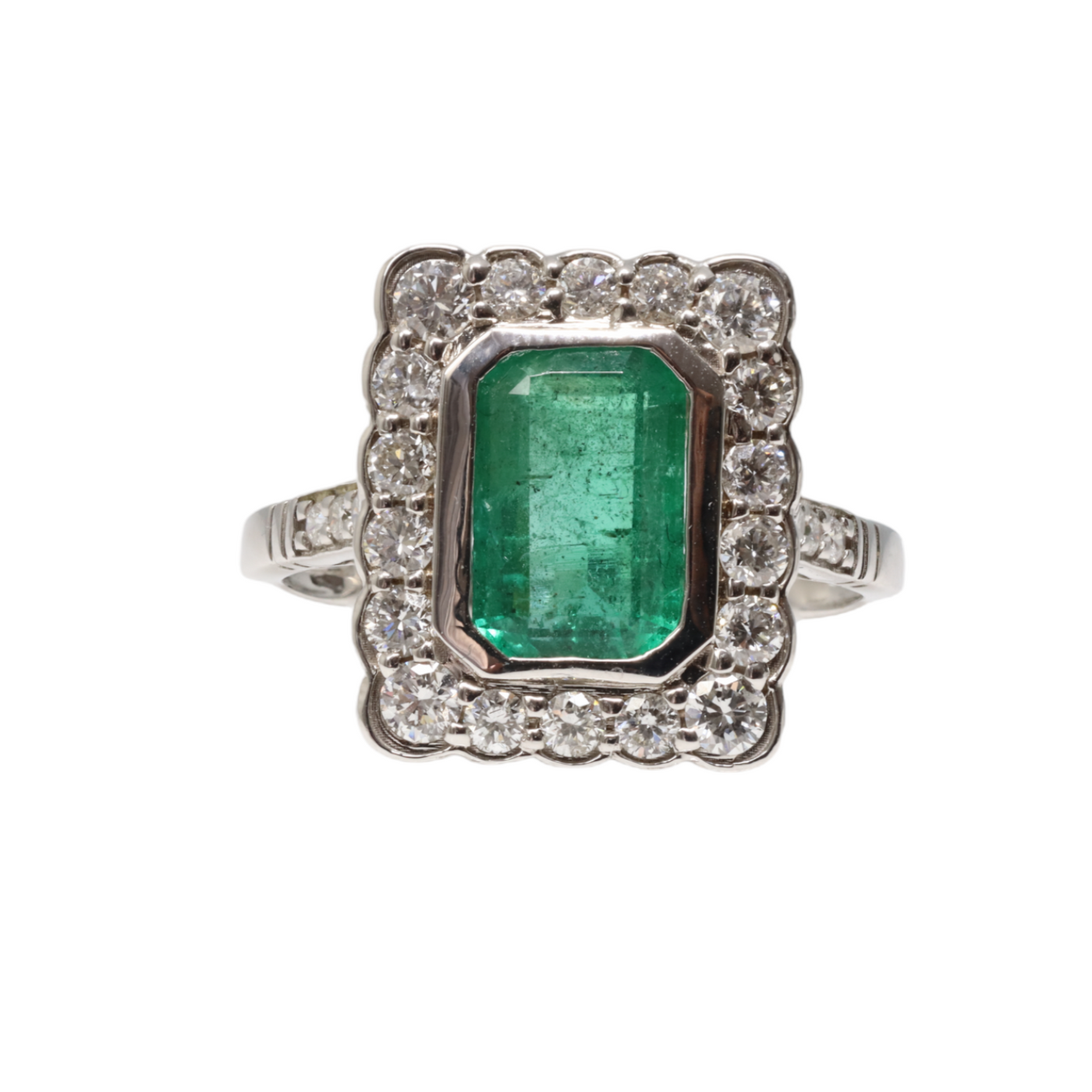 18ct White Gold Emerald and Diamond Ring