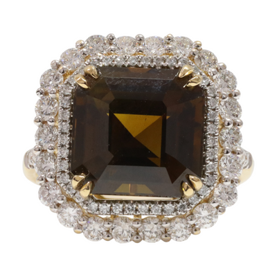 Chrysoberyl GIA certified and Diamond Ring in 18ct YG